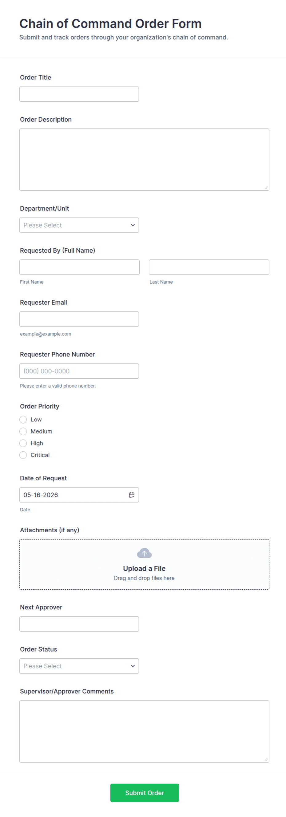 Chain of Command Order Form Template | Jotform