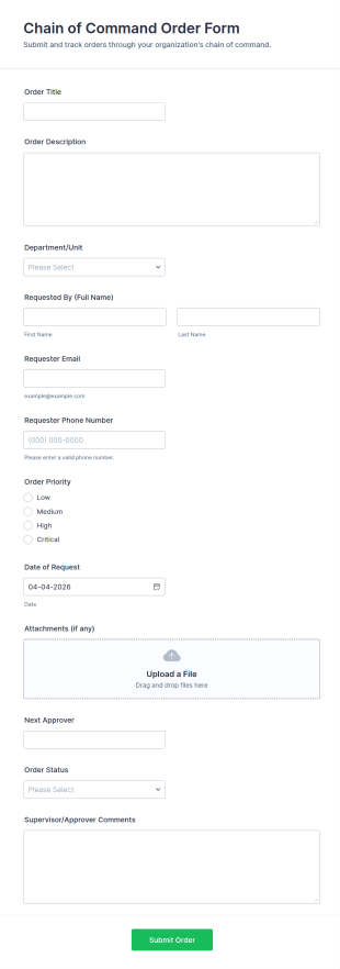 Chain Of Command Order Form Template