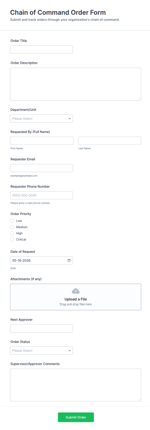 Chain Of Command Order Form Template