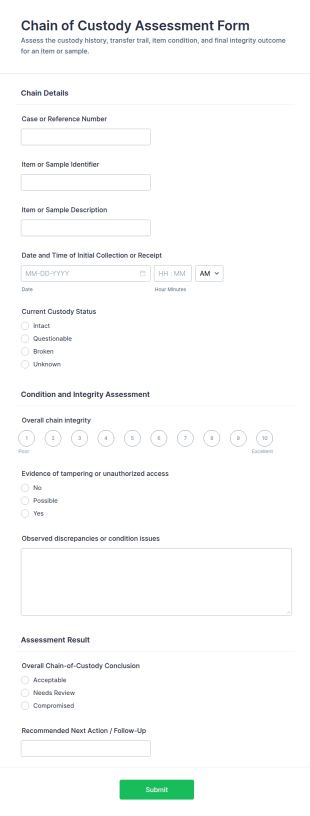 Chain Of Custody Assessment Form Template