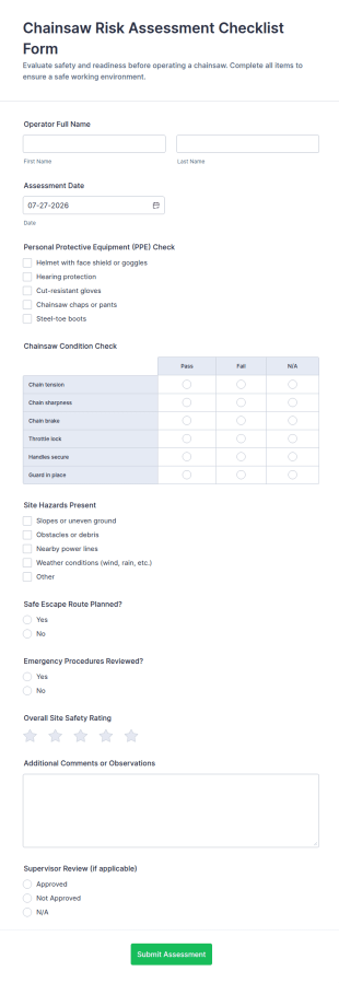 Chainsaw Risk Assessment Form Template