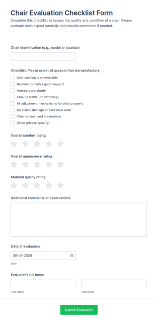 Chair Evaluation Checklist Form Template