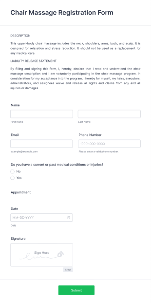 Chair Massage Registration Form Template