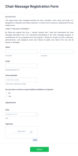 Chair Massage Registration Form Template