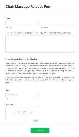 Chair Massage Release Form Template