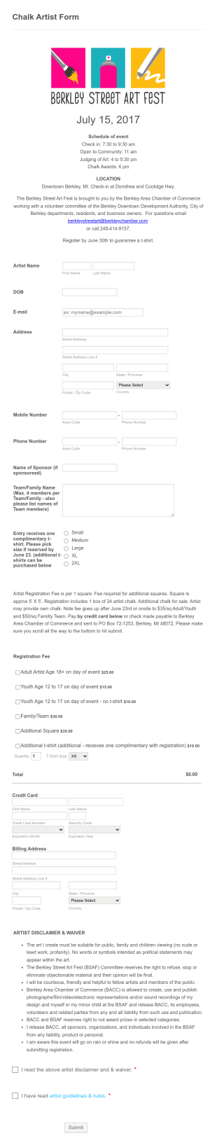 Chalk Artist Form Template