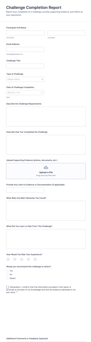 Challenge Completion Report Form Template