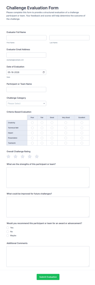 Challenge Evaluation Form Template