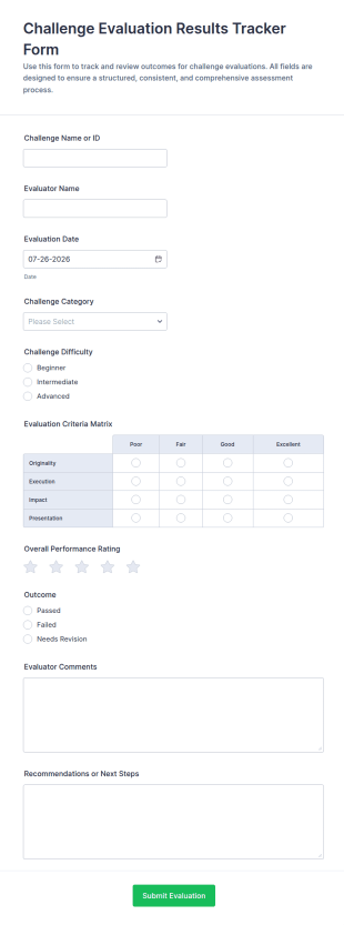 Challenge Evaluation Results Tracker Form Template