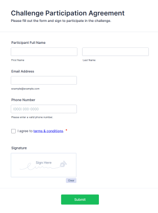 Challenge Participation Agreement Form Template