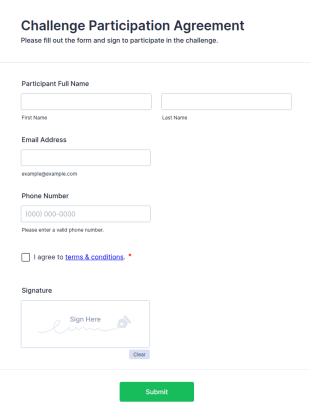 Challenge Participation Agreement Form Template