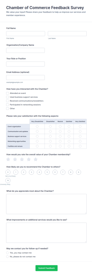 Chamber Of Commerce Feedback Survey Form Template