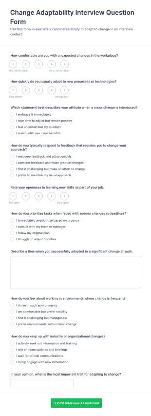 Change Adaptability Interview Question Form Template