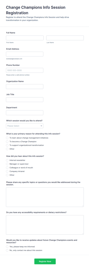 Change Champions Info Session Registration Form Template