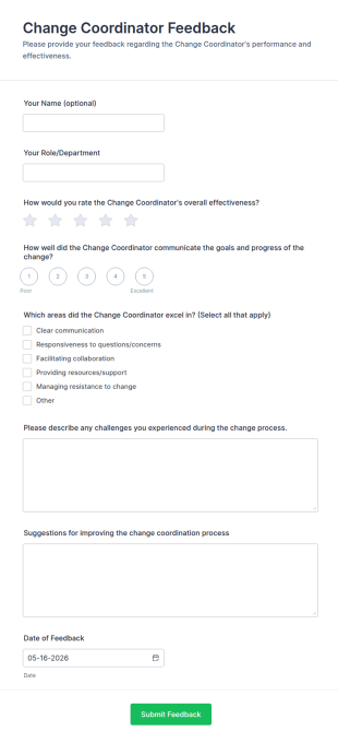 Change Coordinator Feedback Form Template