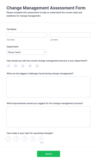 Change Management Assessment Form Template