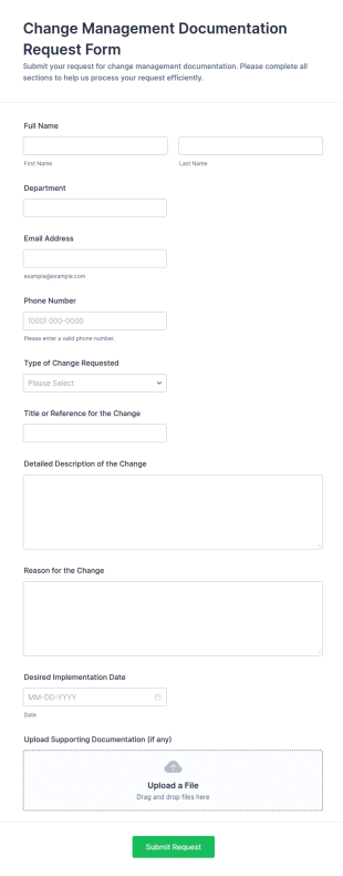 Change Management Documentation Request Form Template