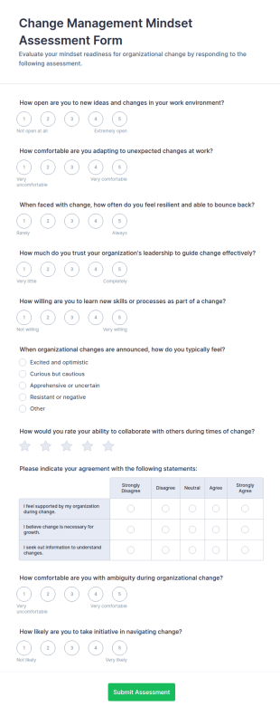 Change Management Mindset Assessment Form Template
