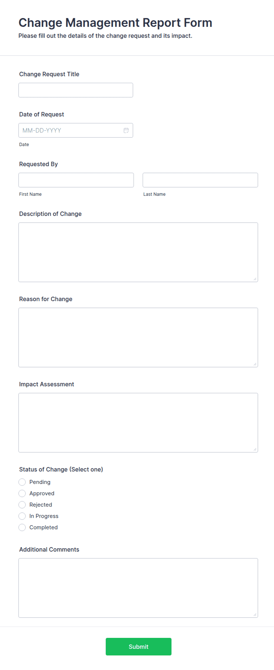 Change Management Report Form Template | Jotform