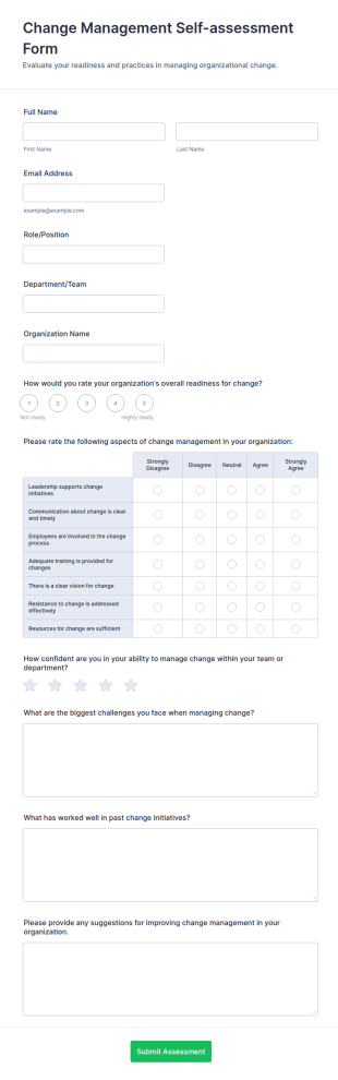 Change Management Self Assessment Form Template