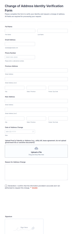 Change Of Address Identity Verification Form Template
