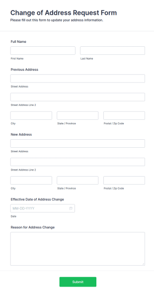 Change Of Address Request Form Template