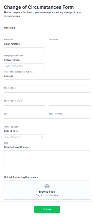 Change Of Circumstances Form Template