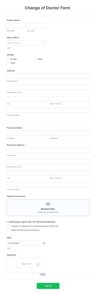 Change Of Doctor Form Template