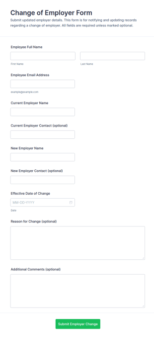 Change Of Employer Form Template