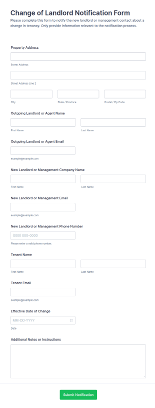 Change Of Landlord Notification Form Template