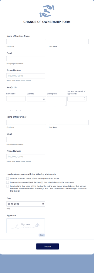 Change Of Ownership Form Template