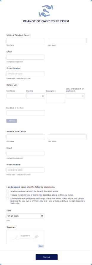 Change Of Ownership Form Template