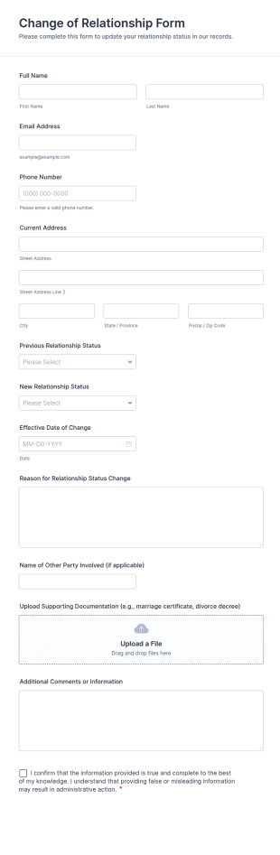 Change Of Relationship Form Template