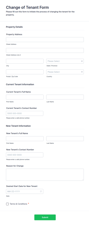 Change Of Tenant Form Template