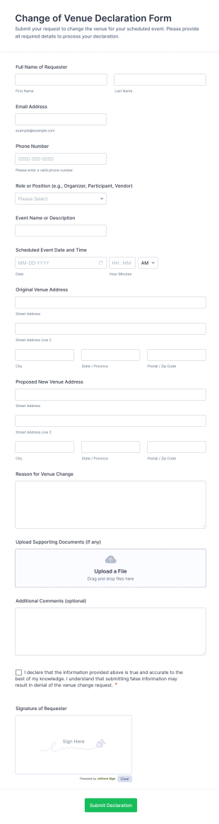 Change Of Venue Declaration Form Template