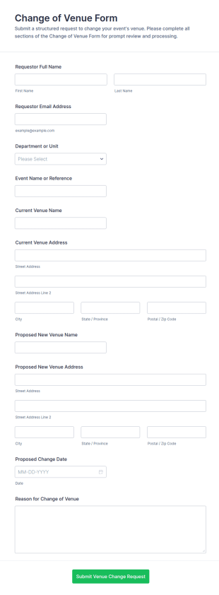 Change Of Venue Survey Form Template
