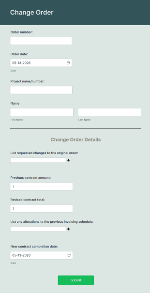 Change Order Form Template