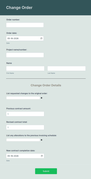 Change Order Form Template