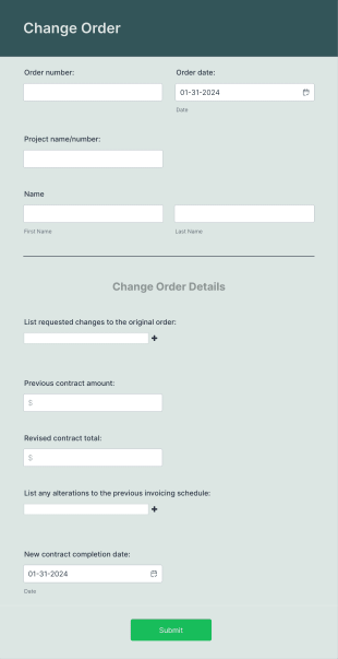 Change Order Form Template