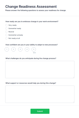 Change Readiness Assessment Form Template
