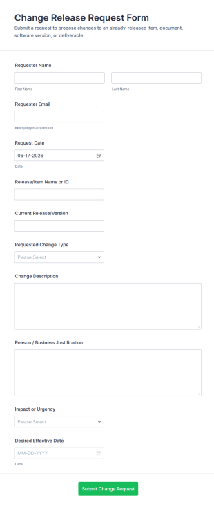Change Release Request Form Template