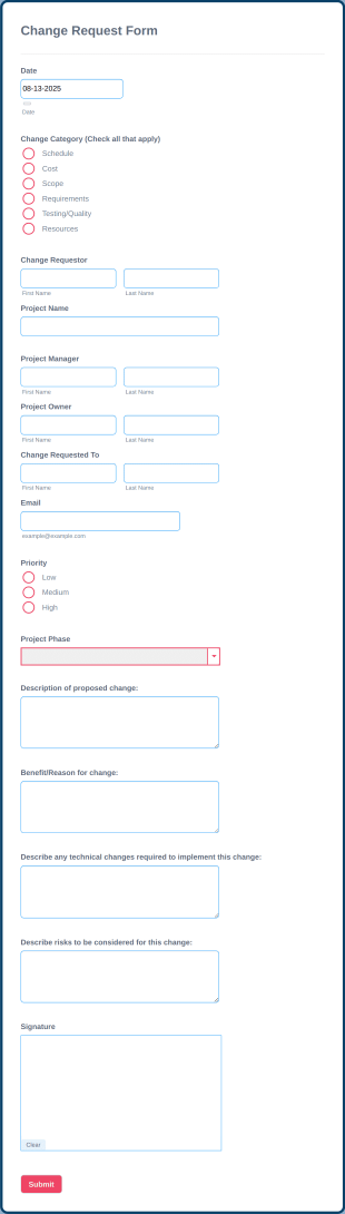 Change Request Form Template
