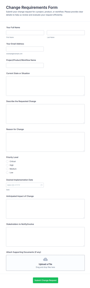 Change Requirements Form Template