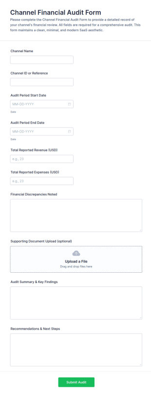 Channel Financial Audit Form Template
