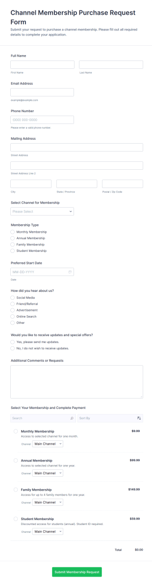 Channel Membership Purchase Request Form Template