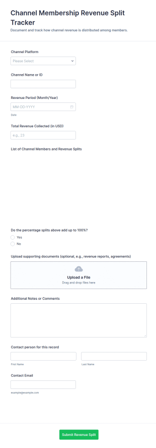 Channel Membership Revenue Split Tracker Form Template