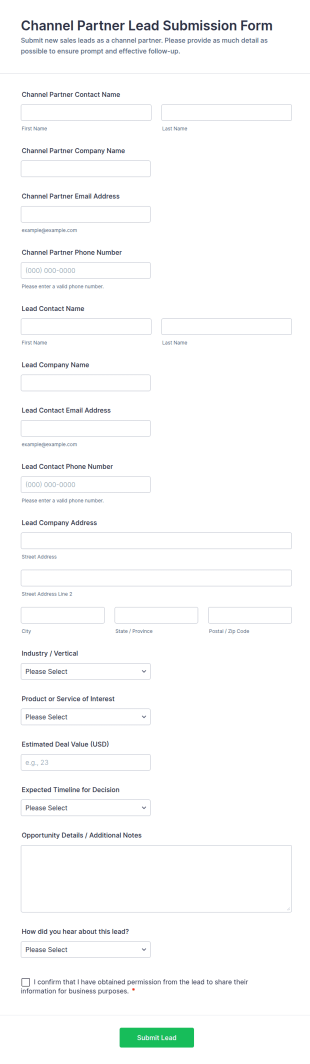 Channel Partner Lead Submission Form Template