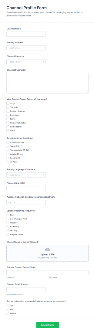 Channel Profile Form Template