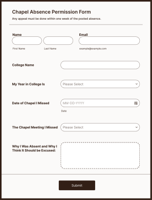 Chapel Absence Permission Form Template
