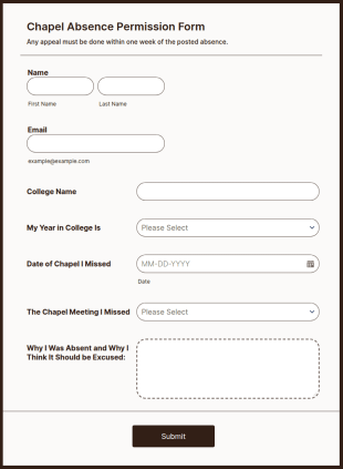 Chapel Absence Permission Form Template